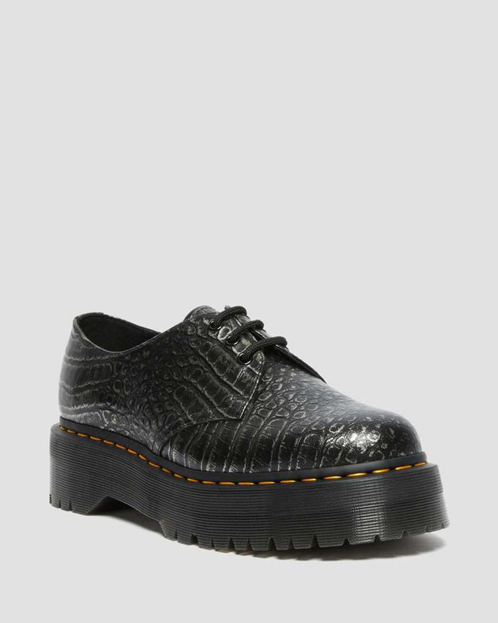 Dr Martens Oxfords Herre Svart 1461 Croc Emboss Læder Platform 5091HGDLE